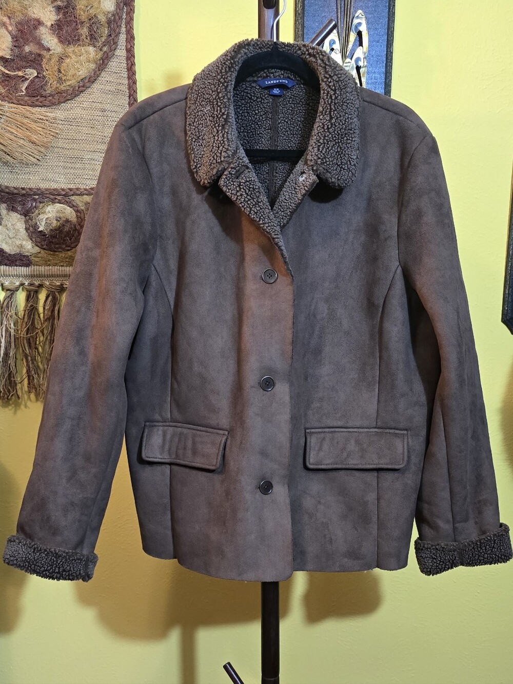 Lands' End Women's Faux Suede Sherpa-Lined Jacket Sz XL 18/20